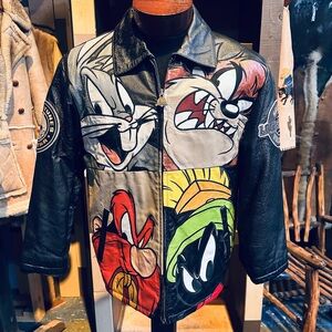 Looney Tunes Urban Gear Vintage Leather Jacket with Bugs, Taz, Marvin & Yosemite